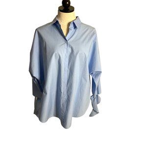 Escada Sport Womens Shirt Size Medium Powder Blue Pure Cotton Tie Cuff Dolman